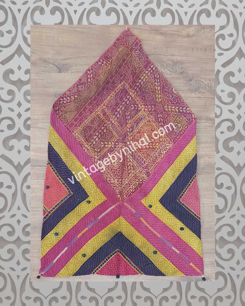 Pink Checkered Indian vintage KABIRI/LAPTOP Bag,Authentic Banjara Envelope Dowry bag